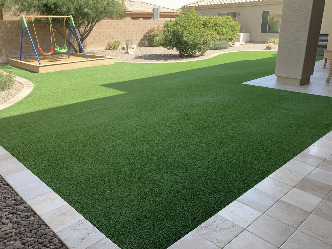 Family backyard with lush artificial turf and play area in Arizona