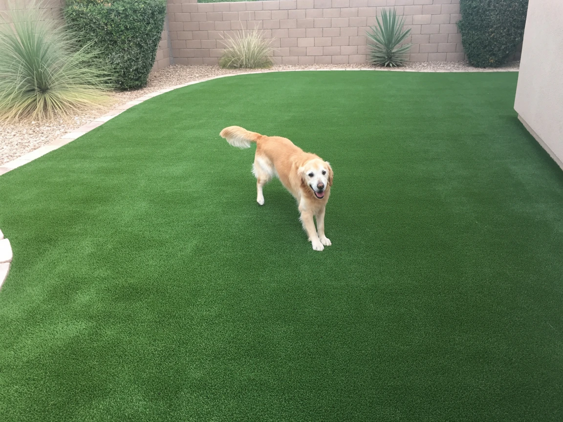 Pet-friendly artificial turf yard with golden retriever in Arizona