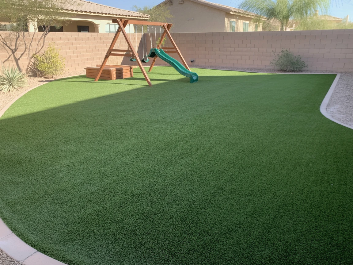 Residential playground area with safe artificial turf surface for children